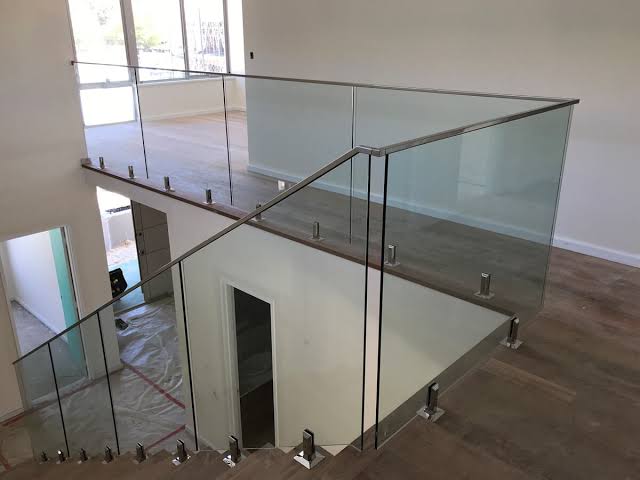 Glass railings on stairs